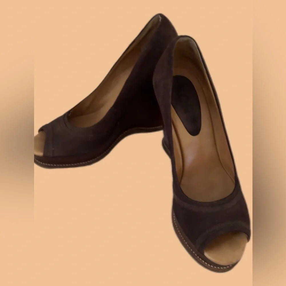 Michael Kors Brown Peep-Toe Suede Wedges